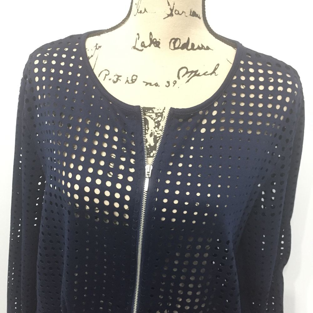 Ruby Rd. Large Jacket Zip Up Navy Blue Long - Picture 2 of 6